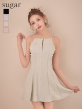 XSサイズあり【ROBE de FLEURS/ローブドフルール】バックリボン/ ビジュー/ キャミ/ ストレッチ/ フレア/ ミニドレス/ キャバドレス[OF08]