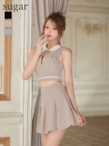 XSサイズあり【ROBE de FLEURS/ローブドフルール】ボックスプリーツ/ ツイル/ バイカラー/ セットアップ/ フレア/ ミニドレス/ キャバドレス[OF08]