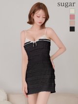 【予約商品/3月中旬発送予定】XSサイズあり【ROBE de FLEURS/ローブドフルール】レース/ フリル/ バイカラー/ リボン/ ミニドレス/ キャバドレス[OF08]