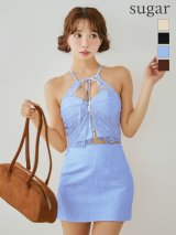 XSサイズあり【ROBE de FLEURS/ローブドフルール】ジャガード/ ホルター/ リボン/ セットアップ/ ミニドレス/ キャバドレス[OF08]