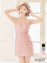 【予約商品/8月上旬発送予定】XSサイズあり【ROBE de FLEURS/ローブドフルール】ガーリーローズレース/ サテン/ タイト/ ミニドレス/ キャバドレス[OF2]