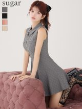 【予約商品/7月下旬発送予定】XSサイズあり【ROBE de FLEURS/ローブドフルール】襟付き/ シンプル/ ラメ/ フレア/ ミニドレス/ キャバドレス[OF2]