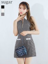 XSサイズあり【ROBE de FLEURS/ローブドフルール】襟つき/ フラワーレース/ サテン/ フレア/ ミニドレス/ キャバドレス[OF2]