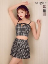 【予約商品/9月中旬発送予定】XSサイズあり【ROBE de FLEURS/ローブドフルール】レザー/ ミニリボン/ チェック/ フレア/ セットアップ/ ミニドレス/ キャバドレス[OF08]