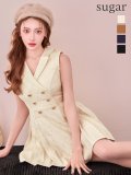 XS-Lサイズあり【ROBE de FLEURS/ローブドフルール】ダブルボタン/ 襟付き/ ノースリーブ/ フレア/ ミニドレス/ キャバドレス[OF08]