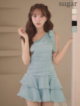 【即日発送】XSサイズあり【ROBE de FLEURS/ローブドフルール】サテン/ ワンショルダー/ リボン/ ティアード/ フレア/ ミニドレス/ キャバドレス[OF08]