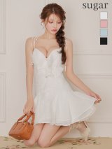 【予約商品/9月上旬発送予定】XSサイズあり【ROBE de FLEURS/ローブドフルール】サテン/ フロントシフォン/ フレア/ ミニドレス/ キャバドレス[OF08]