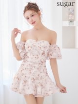 【予約商品/3月中旬発送予定】XSサイズあり【ROBE de FLEURS/ローブドフルール】オフショル/ フラワー/ シフォン/ ハートカット/ フレア/ キャバドレス[OF08]
