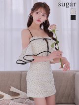 【予約商品/1月中旬発送予定】XSサイズあり【ROBE de FLEURS/ローブドフルール】ドット/ ラメ/ シフォン/ オフショル/ セットアップ/ タイト/ ミニドレス/ キャバドレス[OF08]