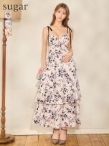 【まいか/関西コレクション着用】【予約商品/4月下旬発送予定】XSサイズあり【ROBE de FLEURS/ローブドフルール】フラワー/ シフォン/ ティアード/ フリル/ ワンピース/ ミディアムドレス/ キャバドレスlong[OF08]