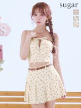 【予約商品/2月上旬発送予定】XSサイズあり【ROBE de FLEURS/ローブドフルール】小花柄/ レザーパイピング/ プリーツ/ セットアップ/ フレア/ ミニドレス/ キャバドレス[OF08]