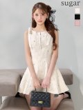 【さくら/関西コレクション着用】XSサイズあり【ROBE de FLEURS/ローブドフルール】フラッフィーフラワー/ ビジュー/ ショルダーリボン/ バストジップ/ ノースリーブ/ フレア/ Aライン/ ミニドレス/ キャバドレス[OF08]
