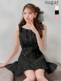 【さくら/関西コレクション着用】XSサイズあり【ROBE de FLEURS/ローブドフルール】フラッフィーフラワー/ ビジュー/ ショルダーリボン/ バストジップ/ ノースリーブ/ フレア/ Aライン/ ミニドレス/ キャバドレス[OF08]【一部予約商品/8月上旬発送予定】