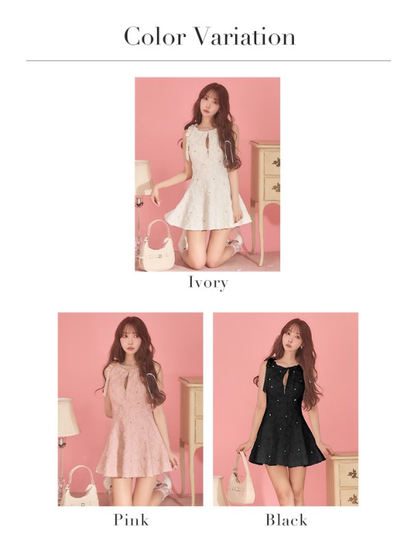 画像29: 【予約商品/3月上旬発送予定】XSサイズあり【ROBE de FLEURS/ローブドフルール】フラッフィーフラワー/ ビジュー/ ショルダーリボン/ バストジップ/ ノースリーブ/ フレア/ Aライン/ ミニドレス/ キャバドレス[OF08]