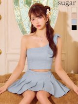 【予約商品/9月上旬発送予定】XSサイズあり【ROBE de FLEURS/ローブドフルール】リボン/ ワンショルダー/ セットアップ/ プリーツ/ フレア/ ミニドレス/ キャバドレス[OF08]