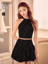 【予約商品/11月下旬発送予定】XSサイズあり【ROBE de FLEURS/ローブドフルール】ジャガード/ ホルターネック/ フレア/ ミニドレス/ キャバドレス[OF08]