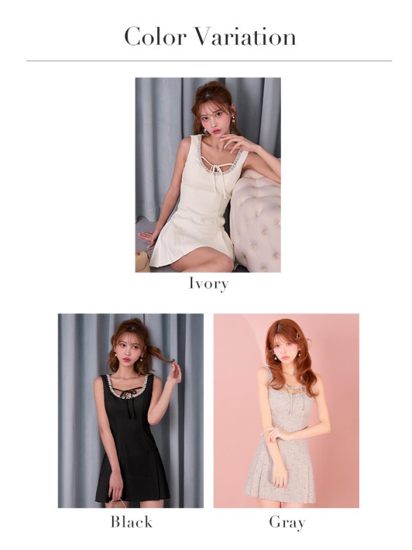 画像27: 【予約商品/12月下旬発送予定】XSサイズあり【ROBE de FLEURS/ローブドフルール】ラメツイード/ ビジューライン/ リボン/ フレア/ ミニドレス/ キャバドレス[OF08]