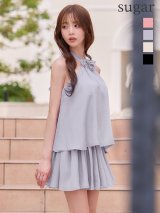 XSサイズあり【ROBE de FLEURS/ローブドフルール】フラワーブローチ/ ホルターネック/ ラメ/ セットアップ/ フレア/ ミニドレス/ キャバドレス[OF08]