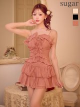 【予約商品/8月下旬発送予定】XSサイズあり【ROBE de FLEURS/ローブドフルール】シアー/ フリル/ リボン/ キャミソール/ 2段フリル/ ティアード/ セットアップ/ ミニドレス/ キャバドレス[OF08]