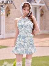 【予約商品/6月上旬発送予定】XSサイズあり【ROBE de FLEURS/ローブドフルール】シフォン/ フラワー/ ホルターネック/ セットアップ/ フレア/ ミニドレス/ キャバドレス[OF08]