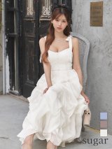 【まいか/関西コレクション着用】XSサイズあり【ROBE de FLEURS/ローブドフルール】ショルダーリボン/ バルーン/ フリル/ フレア/ ワンピース/ ミディアムドレス/ キャバドレス[OF08]
