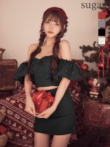 XSサイズあり【ROBE de FLEURS/ローブドフルール】オフショルダー/ ビックリボン/ セットアップ/ タイト/ ミニドレス/ キャバドレス[OF08]
