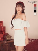 XSサイズあり【ROBE de FLEURS/ローブドフルール】オフショルダー/ ビックリボン/ セットアップ/ タイト/ ミニドレス/ キャバドレス[OF08]