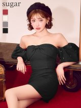 【予約商品/10月上旬発送予定】XSサイズあり【ROBE de FLEURS/ローブドフルール】オフショルダー/ ビックリボン/ セットアップ/ タイト/ ミニドレス/ キャバドレス[OF08]