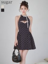 XSサイズあり【ROBE de FLEURS/ローブドフルール】ドット/ アメスリ/ リボン/ ノースリーブ/ フレア/ ミニドレス/ キャバドレス[OF08]