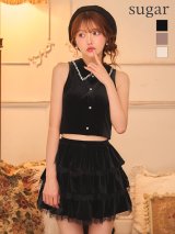 【予約商品/10月中旬発送予定】【ROBE de FLEURS/ローブドフルール】ベロア/ ビジュー/ フリル/ ティアード/ ノースリーブ/ セットアップ/ フレア/ ミニドレス/ キャバドレス[OF08]