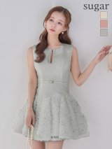 【たまごあゆみ/関西コレクション着用】XSサイズあり【ROBE de FLEURS/ローブドフルール】ボリュームチュール/ ドッキングニット/ ベルト/ ノースリーブ/ フレア/ Aライン/ ミニドレス/ キャバドレス[OF08]【一部予約商品/8月上旬発送予定】