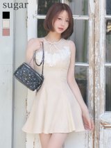 XSサイズあり【ROBE de FLEURS/ローブドフルール】フラワーレース/リボン/フレア/ミニ/キャバドレス[OF08]