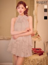 【予約商品/9月下旬発送予定】XSサイズあり【ROBE de FLEURS/ローブドフルール】リボン/ ホルター/ プリーツシフォン/ セットアップ/ ミニドレス/ キャバドレス[OF08]