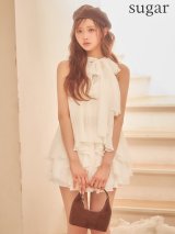 【予約商品/9月下旬発送予定】【ここ/関西コレクション着用】XSサイズあり【ROBE de FLEURS/ローブドフルール】リボン/ アメスリ/ プリーツシフォン/ セットアップ/ ミニドレス/ キャバドレス[OF08]