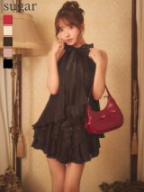 【予約商品/9月下旬発送予定】XSサイズあり【ROBE de FLEURS/ローブドフルール】リボン/ アメスリ/ プリーツシフォン/ セットアップ/ ミニドレス/ キャバドレス[OF08]