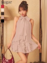 【予約商品/9月下旬発送予定】XSサイズあり【ROBE de FLEURS/ローブドフルール】リボン/ アメスリ/ プリーツシフォン/ セットアップ/ ミニドレス/ キャバドレス[OF08]
