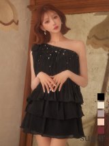 sugarオリジナルカラーあり・即日発送【ROBE de FLEURS/ローブドフルール】ラメ/ シフォン/ ワンショルダー/ リボン/ フリル/ セットアップ/ ティアード/ 2段フリル/ ミニドレス/ キャバドレス[OF08]