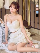 【予約商品/9月上旬発送予定】XSサイズあり【ROBE de FLEURS/ローブドフルール】ビジュー/ ラメ/ チュール/ フレア/ セットアップ/ ティアード/ ミニドレス/ キャバドレス[OF08]