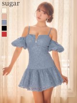 【予約商品/11月中旬発送予定】【ROBE de FLEURS/ローブドフルール】スパンコール/ フラワーレース/ オフショルダー/ バストジップ/ フリル/ Aライン/ フレア/ ミニドレス/ キャバドレス[OF08]