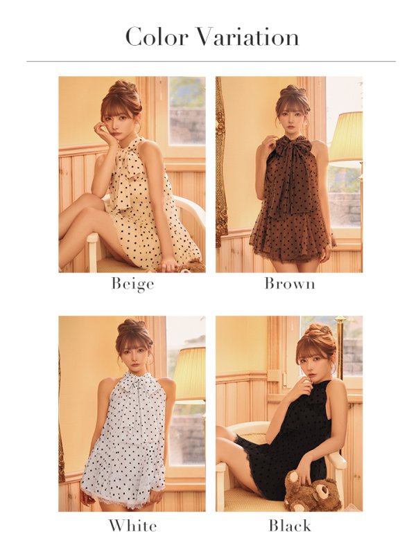 画像40: 【予約商品/10月上旬発送予定】XSサイズあり【ROBE de FLEURS/ローブドフルール】フロッキードットチュール/ サテン/ レース/ ホルターネック/ フリル/ ティアード/ フレア/ セットアップ/ ミニドレス/ キャバドレス[OF08]