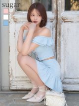 【予約商品/6月上旬発送予定】XSサイズあり【ROBE de FLEURS/ローブドフルール】オフショル/シフォン/リボン/セットアップ/ミニ/キャバドレス[OF08]