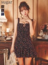 XSサイズあり【ROBE de FLEURS/ローブドフルール】小花柄/ レースアップ/ フレア/ ミニドレス/ キャバドレス[OF08]