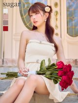【予約商品/9月上旬発送予定】XSサイズあり【ROBE de FLEURS/ローブドフルール】ベロア/ ビジュー/ リボン/ サテン/ ベアトップ/ フレア/ ミニドレス/ キャバドレス[OF08]