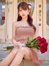 【予約商品/9月上旬発送予定】XSサイズあり【ROBE de FLEURS/ローブドフルール】ベロア/ ビジュー/ リボン/ サテン/ ベアトップ/ フレア/ ミニドレス/ キャバドレス[OF08]