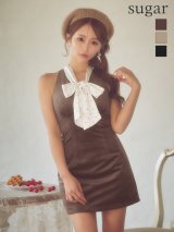 【予約商品/10月中旬発送予定】【ROBE de FLEURS/ローブドフルール】ドット/ リボンタイ/ ベロア/ アメスリ/ タイト/ ミニドレス/ キャバドレス[OF08]