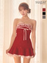 【予約商品/10月下旬発送予定】【ROBE de FLEURS/ローブドフルール】ツイード/ ニット/ リボン/ ベアトップ/ レース/ ストレッチ/ セットアップ/ フレア/ ミニドレス/ キャバドレス[OF08]