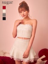 【予約商品/10月下旬発送予定】【ROBE de FLEURS/ローブドフルール】ツイード/ ニット/ リボン/ ベアトップ/ レース/ ストレッチ/ セットアップ/ フレア/ ミニドレス/ キャバドレス[OF08]