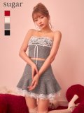 【予約商品/10月下旬発送予定】【ROBE de FLEURS/ローブドフルール】ツイード/ ニット/ リボン/ ベアトップ/ レース/ ストレッチ/ セットアップ/ フレア/ ミニドレス/ キャバドレス[OF08]
