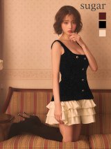 【予約商品/10月下旬発送予定】【ROBE de FLEURS/ローブドフルール】フリル/ ティアード/ ツイード/ ノースリーブ/ ボタン/ フレア/ ミニドレス/ キャバドレス[OF08]