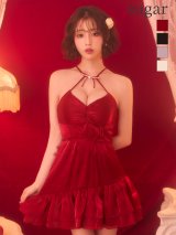 即日発送【ROBE de FLEURS/ローブドフルール】 ホルターネック/ リボン/ ビジュー/ シアー/ サテン/ 二段フリル/ ティアード/ フレア/ シフォン/ サテン/ フリル/ ミニドレス/ キャバドレス[OF08]